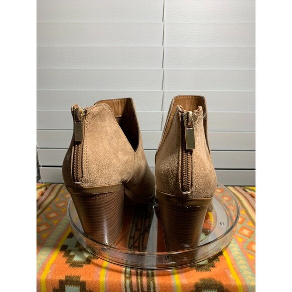 Women's Bamboo 8 Faux Suede Faux Wood Block Heeled Ankle Boot Zipper Back - Picture 5 of 13